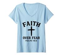 Mujer Fe sobre el miedo Verso de la Biblia Salmos 118:6 Cristiano Camiseta Cuello V