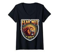 Mujer Fear Not For I Am with You, versículo bíblico Cristiano con Cita de león Camiseta Cuello V