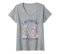 Mujer Fearfully and Wonderfully Made Cita Bíblica Cristiana Floral Camiseta Cuello V