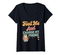 Mujer Feed Me and Charge My Phone Food Battery Hungry - Camiseta Cuello V