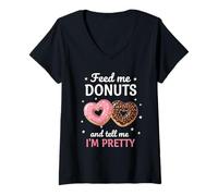 Mujer Feed Me Donuts Valentine Cute Heart Donut Funny Love Quote Camiseta Cuello V