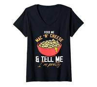 Mujer Feed Me Mac 'N' Cheese Humor Diseño Camiseta Cuello V