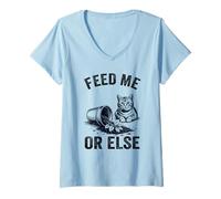 Mujer Feed Me Or Else Plant Gatos Gatito Amante de los Gatos Camiseta Cuello V
