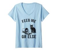 Mujer Feed Me Or Else Plant Gatos Gatito Amante de los Gatos Camiseta Cuello V