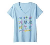 Mujer "Feelin' Beachy" Retro Flamingo Bikini Starfish Gafas de sol Camiseta Cuello V