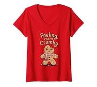 Mujer Feeling Extra Crumby, Divertido Juego de Palabras, Triste, Hombre de Jengibre, Navidad Camiseta Cuello V