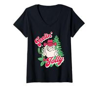 Mujer Feeling Jolly Pink Cowboy Santa Western Christmas Camiseta Cuello V
