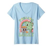 Mujer Feeling Lucky Four Leaf Clover Irish Luck Humor Camiseta Cuello V