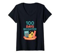 Mujer Felices 100 días de Aprendizaje más Brillante Camiseta Cuello V