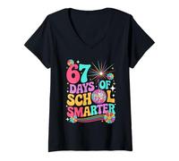 Mujer Felices 67 días de Escuela Meme100.o día de Escuela Tie Dye Camiseta Cuello V