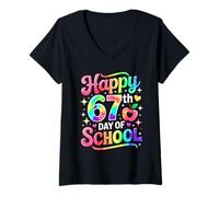 Mujer Felices 67 días de Escuela Meme100.o día de Escuela Tie Dye Camiseta Cuello V