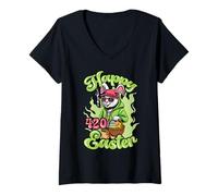 Mujer Felices Pascuas 420 Conejito Fumando Hierba Canna umador Camiseta Cuello V