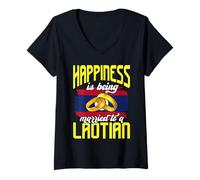 Mujer Felicidad Casada con un diseño laosiano Camiseta Cuello V