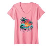 Mujer Feline Best Girl'S Trip Ever Cruise Vacation Besties Camiseta Cuello V