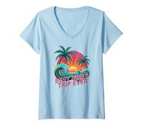 Mujer Feline Best Girl'S Trip Ever Cruise Vacation Besties Camiseta Cuello V