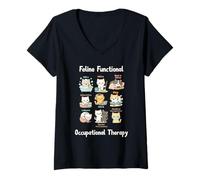 Mujer Feline Functional Occupational Therapy Funny Cat Lovers Camiseta Cuello V