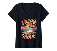 Mujer Feline Vacay Modo Cat Selfie Trip Vacation Cruise Vacay Camiseta Cuello V
