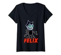 Mujer Felix el Gato Brillante neón - Retro 1920 Cyber Aesthetic Camiseta Cuello V