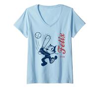 Mujer Felix The Cat Home Run Baseball Americana Camiseta Cuello V