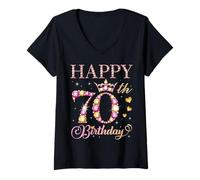 Mujer Feliz 70 cumpleaños 70 años Hombres Mujeres Fiesta de cumpleaños Camiseta Cuello V