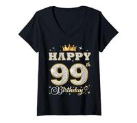 Mujer Feliz 99 cumpleaños 99 años Mujeres Hombres Fiesta de cumpleaños Camiseta Cuello V
