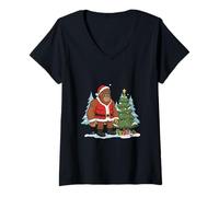 Mujer Feliz Bigfoot Christmas Santa Style Cozy Holiday Vibes Camiseta Cuello V