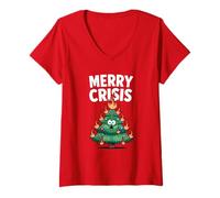 Mujer Feliz Crisis Árbol De Navidad De Fuego Divertido Anti Navidad Camiseta Cuello V