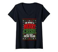 Mujer Feliz Crisis Y Un Nuevo Miedo Feliz Humor Divertido Navidad Camiseta Cuello V