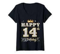 Mujer Feliz cumpleaños 14 años 14 años niños niñas Fiesta de cumpleaños Camiseta Cuello V
