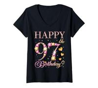 Mujer Feliz cumpleaños 97 años 97 años Hombres Mujeres Fiesta de cumpleaños Camiseta Cuello V