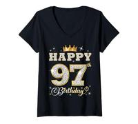 Mujer Feliz cumpleaños 97 años 97 años Mujeres Hombres Fiesta de cumpleaños Camiseta Cuello V