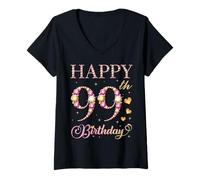 Mujer Feliz cumpleaños 99 años 99 años Hombres Mujeres Fiesta de cumpleaños Camiseta Cuello V