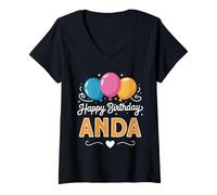 Mujer Feliz cumpleaños Anda Camiseta Cuello V