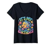 Mujer Feliz cumpleaños de Peces para niñas y Mujeres Camiseta Cuello V