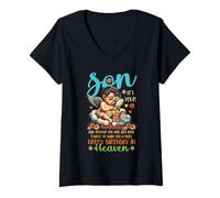 Mujer Feliz Cumpleaños Hijo En El Cielo Ángel Memorial Familia Mamá Papá Camiseta Cuello V