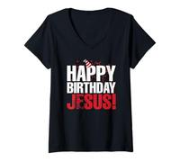Mujer Feliz Cumpleaños Jesús Party Hat Christmas Christians Tees Camiseta Cuello V
