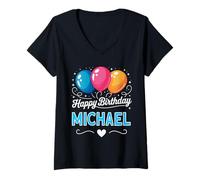 Mujer Feliz cumpleaños Michael Camiseta Cuello V