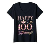 Mujer Feliz cumpleaños número 100 años 100 años Hombres Mujeres Fiesta de cumpleaños Camiseta Cuello V
