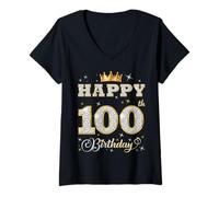 Mujer Feliz cumpleaños número 100 años 100 años Mujeres Hombres Fiesta de cumpleaños Camiseta Cuello V