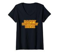 Mujer Feliz Cumpleaños Steve Nombre Personalizado Retro Tipografía Camiseta Cuello V