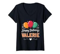 Mujer Feliz cumpleaños Valerie Camiseta Cuello V