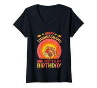 Mujer Feliz Día de Acción de Gracias Si Es Mi Cumpleaños Pavo Otoño Camiseta Cuello V