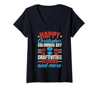 Mujer Feliz Día de la Hispanidad USA Navigator Ship Christopher Columbus Camiseta Cuello V