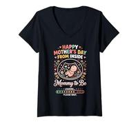 Mujer Feliz Día De La Madre Desde El Interior Mamá Mamá A Ser Cargando 1 Camiseta Cuello V