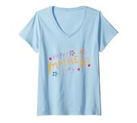 Mujer Feliz Día de la Madre Lindo Dibujo Mejor Mamá Mamá Niño Camiseta Cuello V