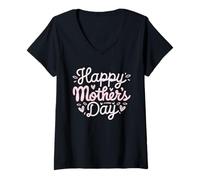 Mujer Feliz Día de la Madre para Mamá Lindos Corazones Rosados Ropa Camiseta Cuello V