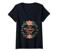 Mujer Feliz Día de la Madre Primer Día de la Madre Floral Camiseta Cuello V