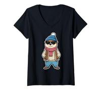 Mujer Feliz día de la marmota Sombra Linda marmota Divertida Camiseta Cuello V