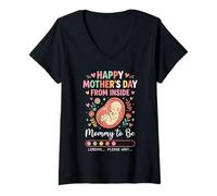 Mujer Feliz Día de Las Madres Desde Dentro Mamá Mamá para Estar Cargando 3 Camiseta Cuello V