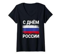 Mujer Feliz día de Rusia Ropa en idioma ruso 12 de junio Camiseta Cuello V